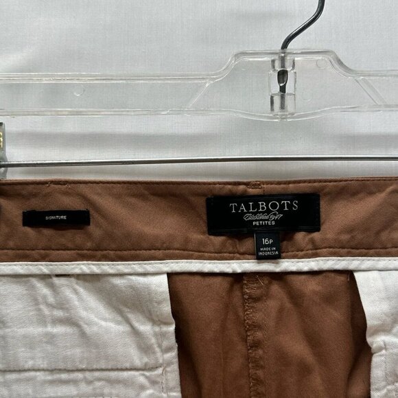 Talbots Pants Size 16P Signature Capri Flat Front Twill Stretch Cotton Brown - Picture 7 of 11